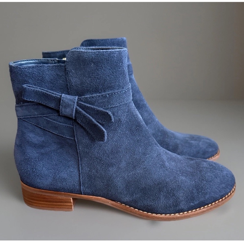 Talbots Tish Wrap Tie Suede Ankle Boots Navy Blue Size 8